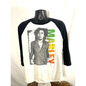 Bob Marley Raglan Graphic T-Shirt Black White L